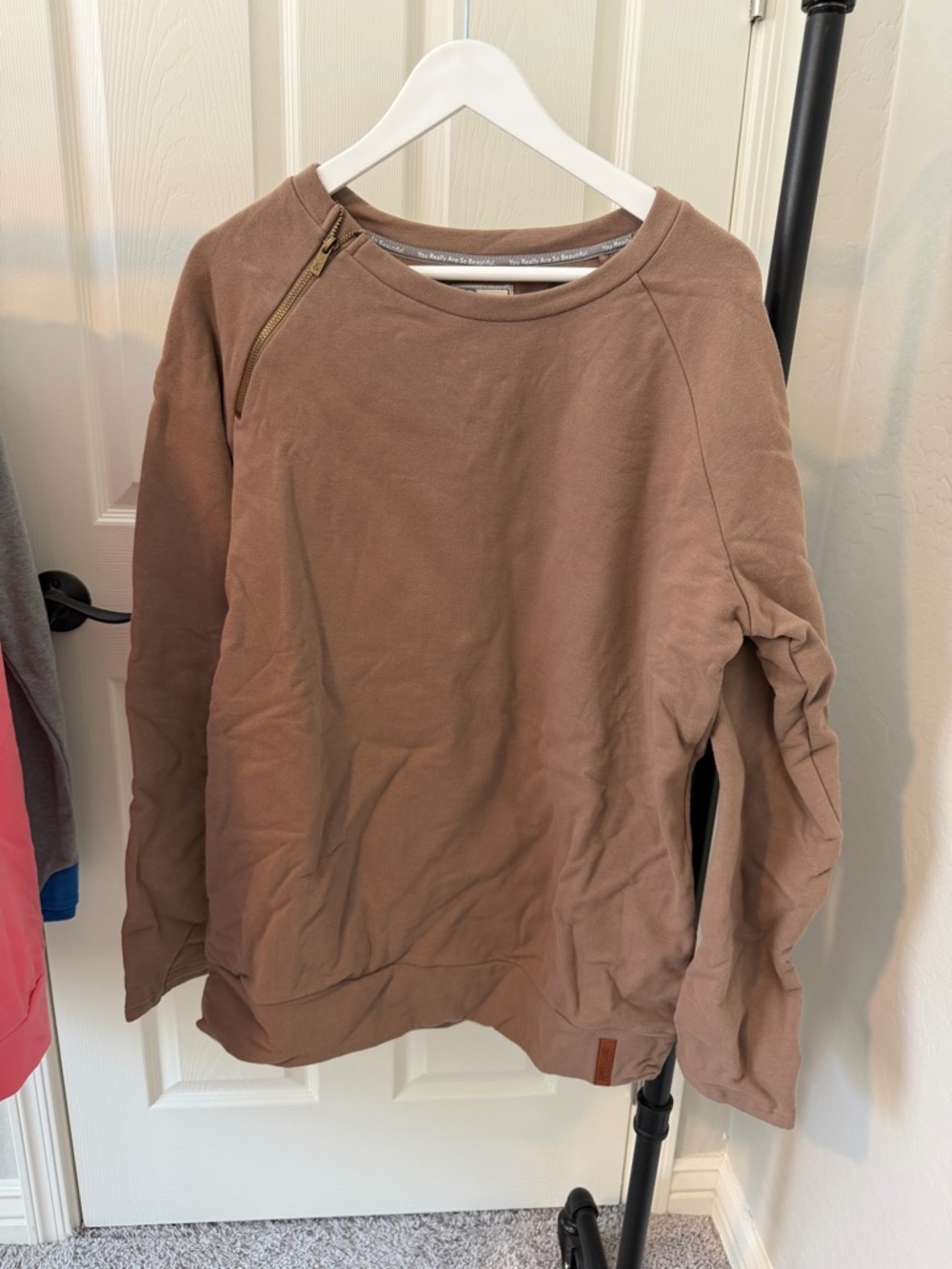 AMPERSAND AVE Scoop Neck Sweatshirt in Warm Taupe